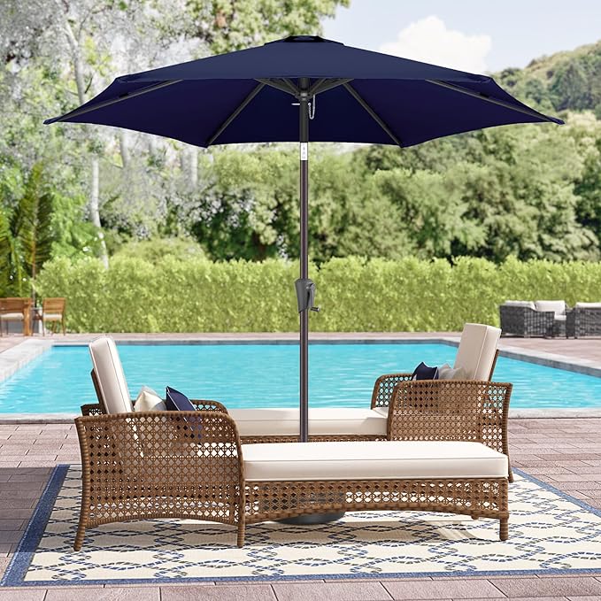 9ft Outdoor Patio Umbrella - Table Umbrella Waterprool UV Protection, Sombrillas de Patio with Push Button Tilt&Crank, Sun Umbrella for Pool, Porch, Garden, Deck, Backyard(Dark Blue)
