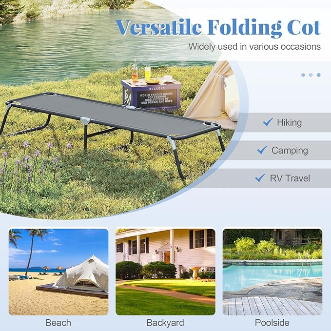Goplus Folding Camping Cot, Heavy Duty Collapsible Foldable Camping Bed for Adults Kids with Non-Slip Foot Pad, Indoor Outdoor Portable Sleeping Cot for Hiking, Camping, Fishing