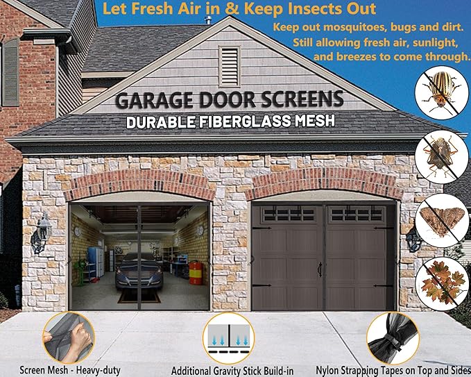 Garage Screen Door for 1 Car Garage Pull Down 8x7FT, Magnetic Door Screen 8x7 FT Garage/Patio/Porch/Balcony with Retractable Fiberglass Mesh & Heavy Duty Weighted Bottom, Easy Assembly & Pass