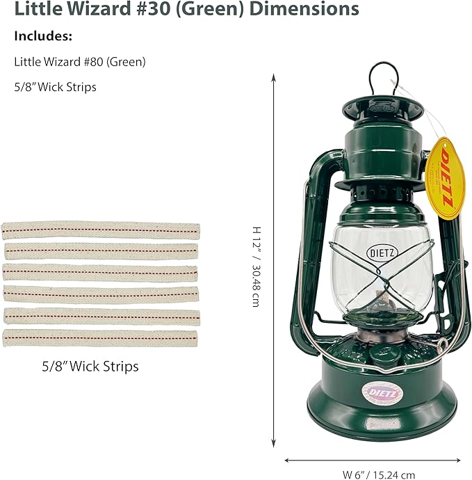Light of Mine - Dietz #30 Little Wizard Green Oil Lantern with 5/8" Replacement Wick Strips (Green)