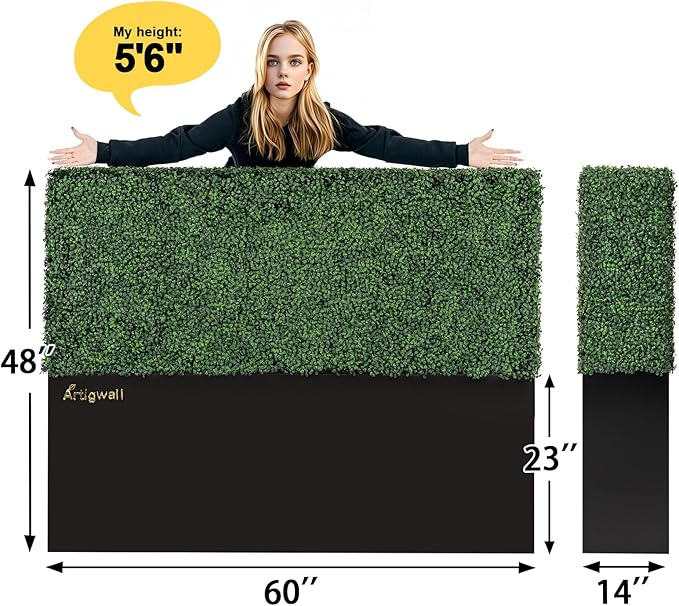 Artificial Hedge Wall, Boxwood Grass Panels with Planter, Fake Greenery Divider Fence for Outdoor Patio,60Lx48Hx14D