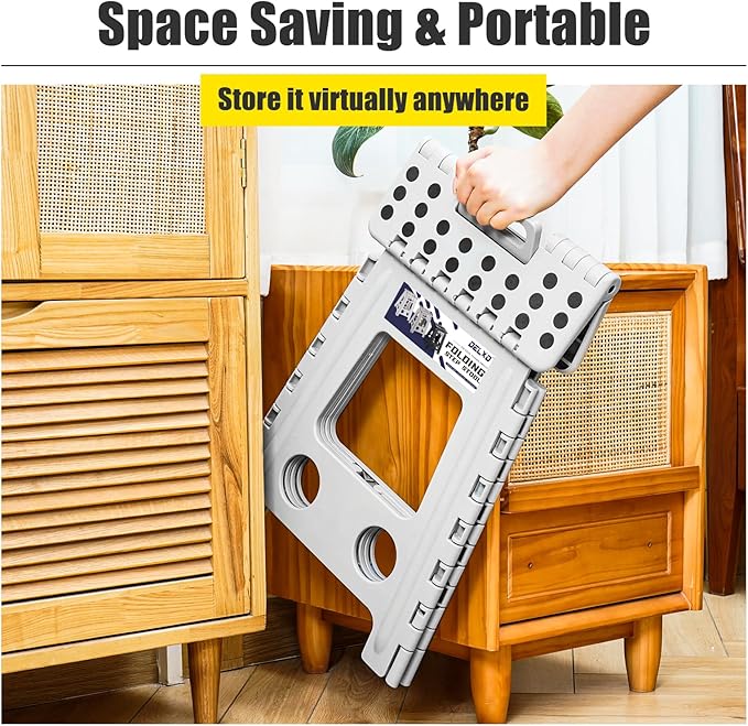 Delxo 16 Inch Folding Step Stool,Foldable Stool for Adults,Portable Collapsible Plastic Stepstool,Non Slip Folding Stools for Kitchen Bathroom Bedroom Up to 400LBS,(Grey 1PC)