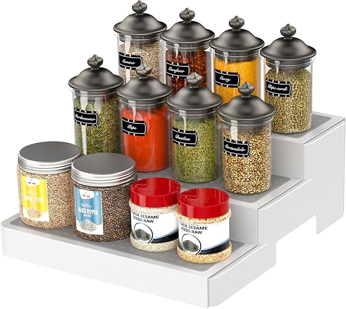 YAN & HIN Pack of 2, 3-Tier Spice Racks, Expandable and Non-Skid, Ideal as Medicine Cabinet Organizers, Kitchen Shelf Pantry Organizer, and Seasoning Organizer, Canned Food Organizer