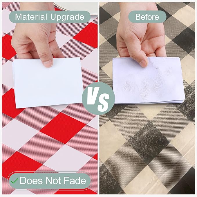 misaya Square Waterproof Vinyl Table Cloth, Buffalo Flannel Backed Tablecloth, Wipeable Plastic Table Cover for Dinner, Kitchen, Outdoor (60" x 60", Red and White)