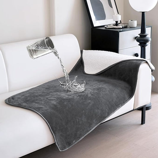 gogobunny Dog Blanket, Waterproof Reversible Sherpa Fleece Throw Blanket, Furniture Cover for Bed, Couch, Sofa Protection from Liquid Pee and Pet Fur of Puppy, Cat (Dark Grey, 30x70 inches)