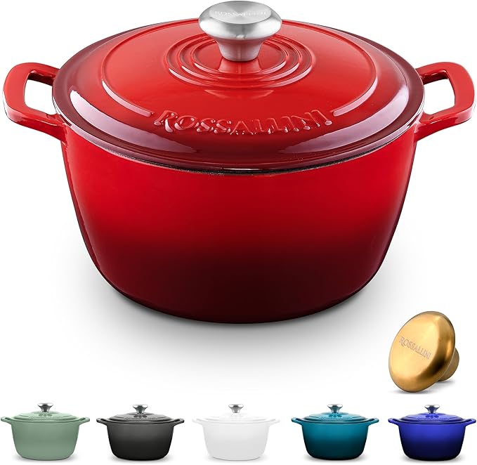 Signature Enameled Cast Iron Dutch Oven, Non-Stick Serving Pot with Tight Fitting Lid for Perfect Roasting, Baking, Sauteing, and Bread Making | 10Q (9.5L) - Red