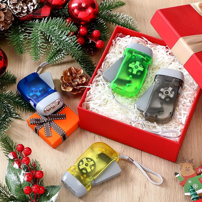 Mudder 24 Pieces Hand Crank Flashlight with LED Self Powered Charging Torch Dynamo for Camping Emergency(Blue, Grey, Yellow, Green)