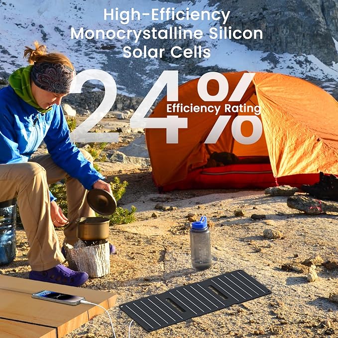 FlexSolar 15W USB Solar Panel Small Portable Foldable Solar Charger (5V/3A Max), Mobile Solar Panels Compatible with Cell Phone iPad, IP67 Waterproof Mini Solar Panels for Backpacking, Camping, Hiking