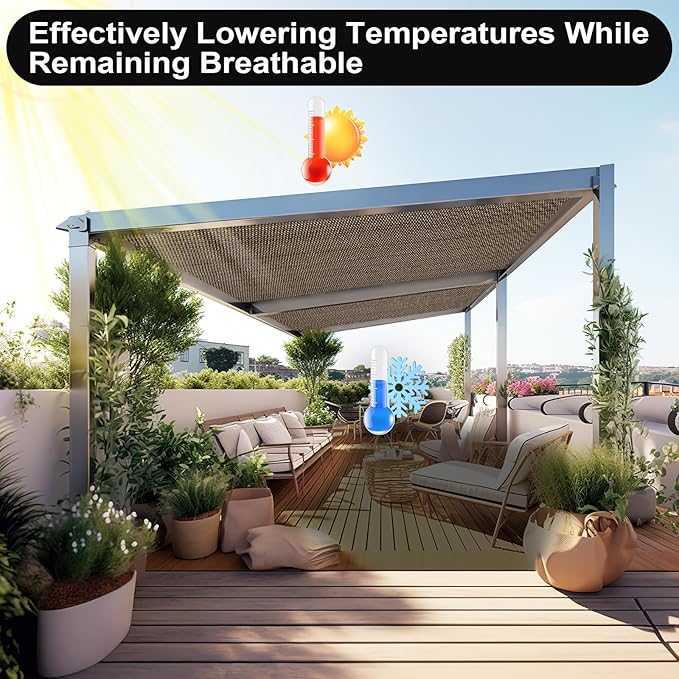 Artpuch 90% Sun Shade Cloth, 6 x 12 FT Pergola Shade Cover Canopy with Grommets, Sun Screen Fabric Tarp for Patio, Outdoor, Garden, Backyard, Mocha