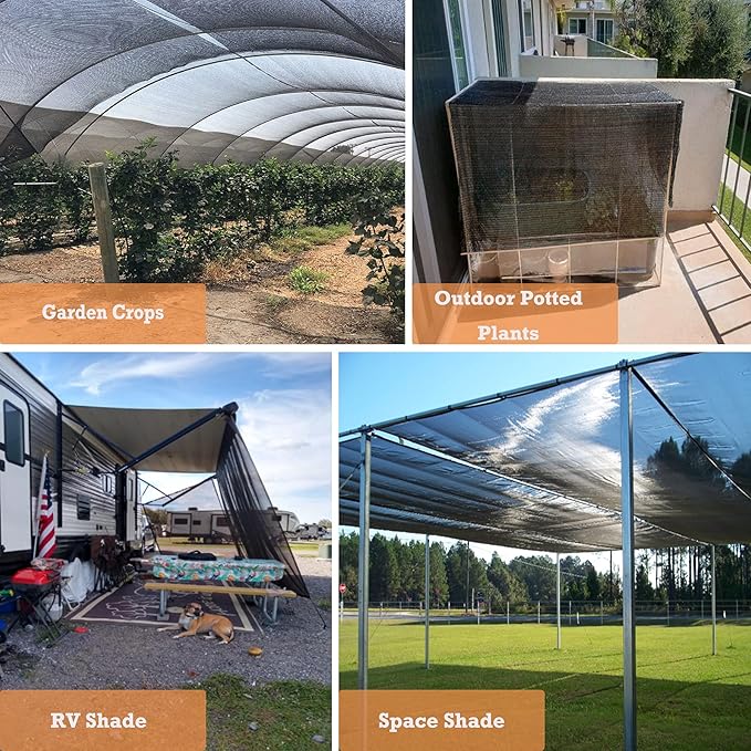 Garden Expert 10 x 20 FT Black Shade Cloth, 50% Mesh Tarp UV Resistant Net, Garden Sun Shade Netting for Plant Cover, Greenhouse, Patio, Tomatoes, Chicken Coop, Barn Kennels