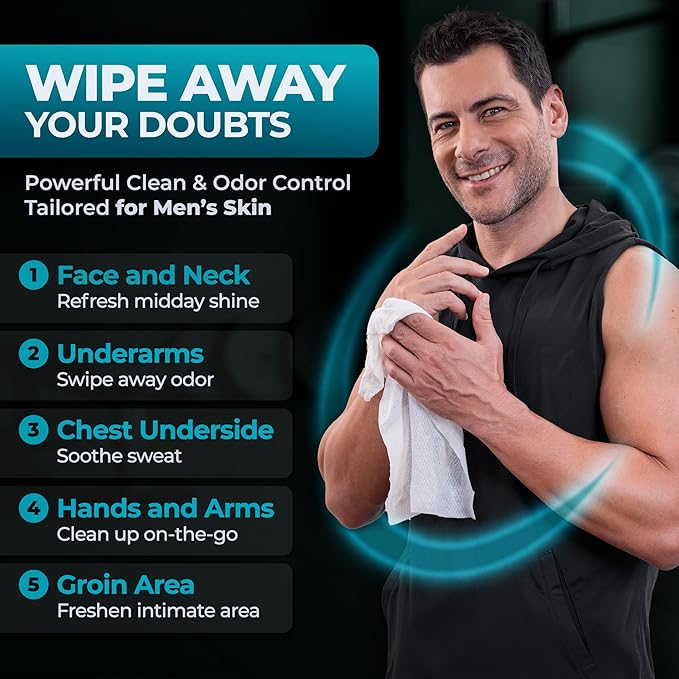 After Gym Body Wipes for Men (4pk) - 200 XL No Rinse Shower Wipes + 16 Travel Bath Sheets - 9"x12" - Mens Deodorant Disposable Washcloths for Bathing, Camping Essentials, Survival Gear and Supplies