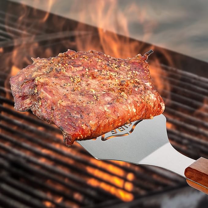 Firefighter Gifts for Men - Large BBQ Grilling Set, 4-Piece Heavy Duty Stainless Steel Tools with Bottle Opener - Fireman, Fire Department, First Responder Flag Gift