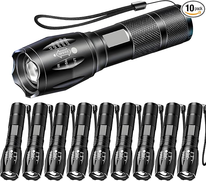LED Flashlights 10 Pack, Bright Tactical Flashlight High Lumens with 5 Modes, Waterproof Zoomable Flash Light, Portable Torch for Camping Hiking Outdoor Home Emergency