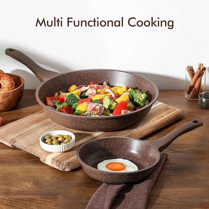 SENSARTE Nonstick Frying Pan Skillet, Non Stick Omelette Pan, Healthy Stone Cookware Chef's Pan PFOA Free, Toffee Brown (8 Inch)