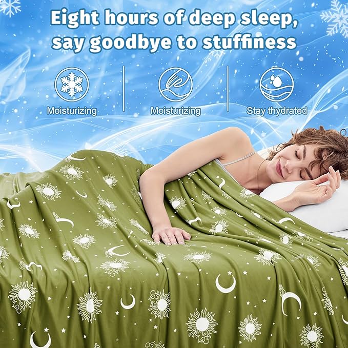 inhand Cooling Blanket Queen Size (90"x90") - Cooled Blankets for Hot Sleepers Lightweight Breathable Summer Blanket for Sleeping Night Sweats to Keep Cool in The Heat -Wild Fern Green