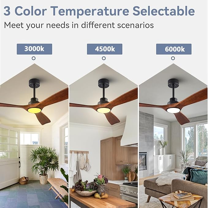 42" Wood Ceiling Fan with Lights Remote Control,Quiet DC Motor 3 Blade Ceiling Fans for Patio Living Room, Bedroom, Office,Indoor Outdoor(Black+Dark Walnut)