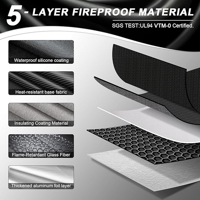 Fireproof Document Bag 14.5"X11"X2.5" Fireproof Money Bag for Cash With Lock and Zipper,Fire&Waterproof Storage Organizer Pouch for Valuables,Legal Document,Laptop,Passport,(Black)