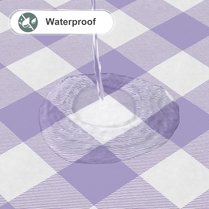 misaya Round Waterproof Vinyl Table Cloth, Buffalo Flannel Backed Tablecloth, Wipeable Plastic Table Cover for Dinner, Kitchen, Picnic (60", Lavender and White)