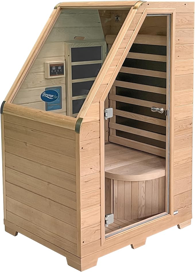 Durasage 1-Person Carbon Infrared Sauna for Home Use – Indoor Hemlock Wood Sauna with 760W Heating Panels, Digital Touchpad, Relaxation Spa, Easy Assembly, Full Body Detox, Stress Relief
