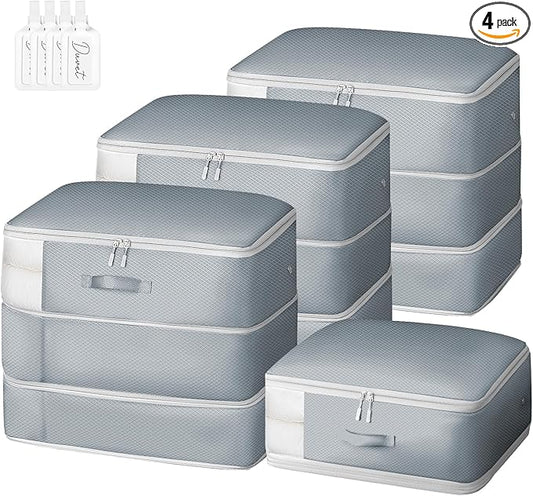 Comforter Storage Bag - Large Capacity Blanket Storage Bags 3-Layer Ultra Space Saving Self Compression Organizer, Washable Compression Bags for Storage Comforter Blanket, 4-Pack, Grey