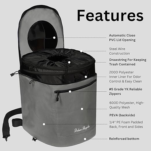 Portable Trash Can for Boating and Camping - Durable and Collapsible with Inner Bin - Kayak, Fishing, Beach, Hiking and Camping Essentials, Boat Accessories 8 Gallon Trash Can (Grey)