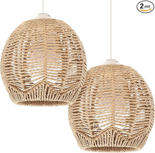 2pcs Imitation Rattan Lampshade Chandelier Lampshade Imitated Woven Lamp Shade Hanging Lamp Shade Chandelier Shade Modern Style Lampshade Household Lampshade Creative Lampshade