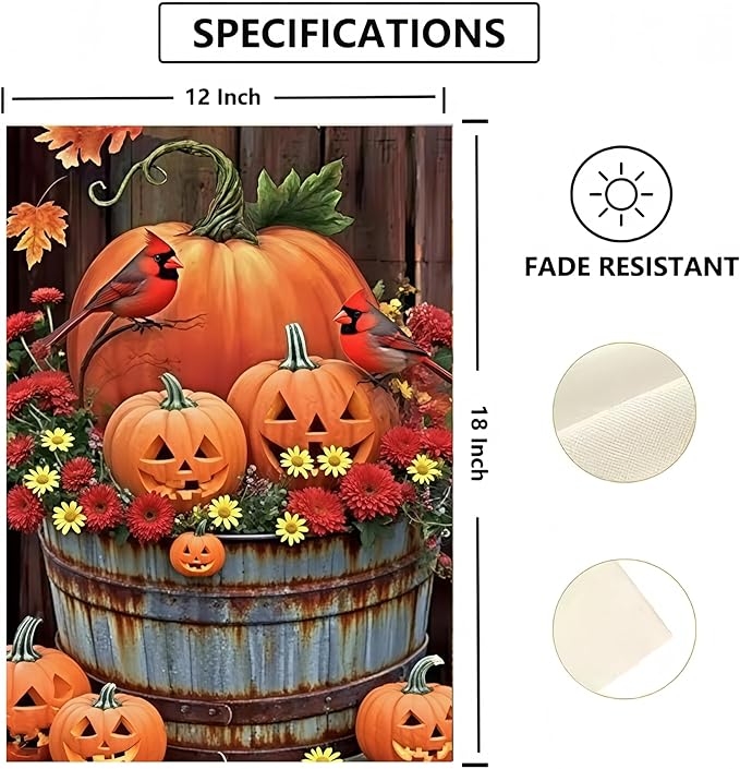 Fall Garden Flags 12x18 Double Sided, Pumpkin Yard Flags for Outside, Autumn Bird Small Yard Flags for Home Outdoor Decorations