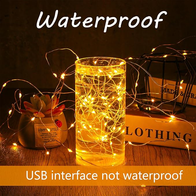 Macarrie 20 Pcs USB String Lights 33 ft 100 LED Fairy Lights Powered String for Christmas Indoor Outdoor Wedding Party Tree Home Festival Garden Decoration (Warm White)