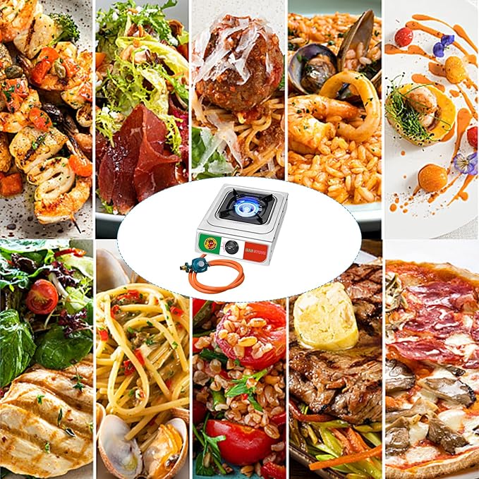 Vivicreate 10000 BTU Single Burner Propane Gas Stove Outdoor Camping Cooker Portable Stainless Steel Cooktop with Hose for BBQ Frying Boiling High BTU Estufa de Gas Portátil Fogón de Gas