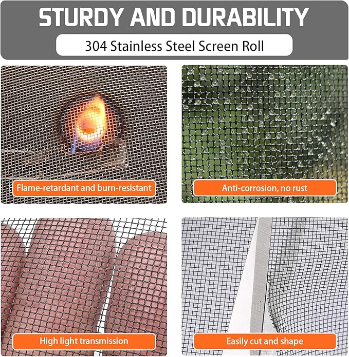 304 Black Stainless Steel Robust & Shielding Window Screen Replacement Mesh Screen, 39IN x 10FT, Perfect for Windows, Doors, Patios & Pets, Mosquito-Proof,Sturdy Screen Mesh Roll (20 Mesh)