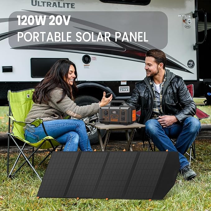 FlexSolar 120W Portable Solar Panel for 300/500/1000/1500W Power Station,IP67 Waterproof Folding Solar Charger with USB C&2 USB A&18V DC Output Charge Generator,Cell Phones,Power Bank,12V Car Battery