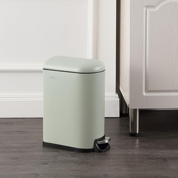 happimess HPM1009E Roland Mini 2.6-Gallon Step-Open Trash Can, Pistachio Gelato,with Soft-Close Lid, Fingerprint Resistant, Modern, Minimalistic for Home, Kitchen, Office, Bedroom, Bathroom