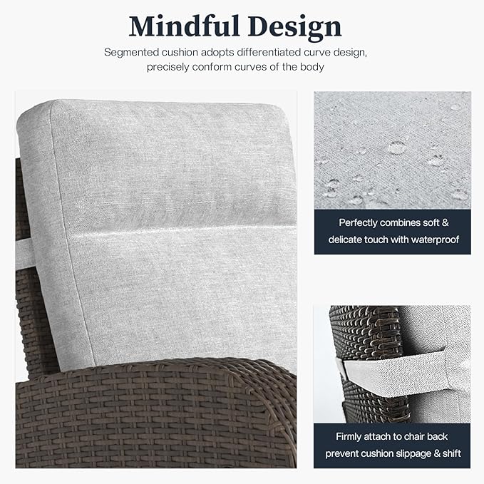 Outdoor Wicker Recliner Chair Set of 2 High Back Patio 360°Swivel Reclining Lounge Chair with 6-Inch Thick Cushion