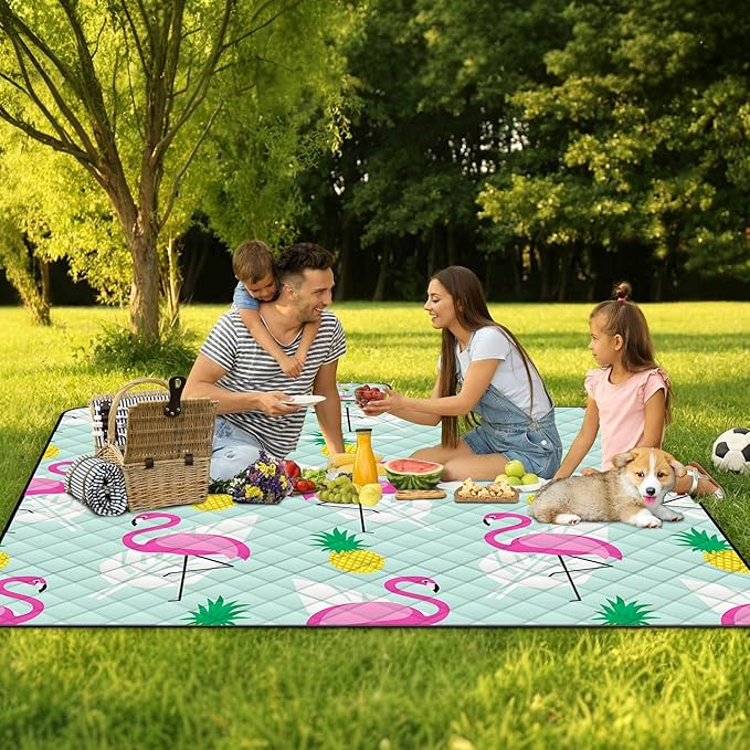 Extra Large Picnic Blanket Waterproof,80"x 80"Foldable Machine Washable Beach Blankets,Outdoor Blanket for 6-8 Adults,Picnic Mat Suitable for Indoor Crawling,Park Beach,Camping,Hiking,Travel（Flamingo）