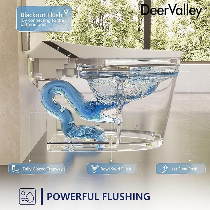 DeerValley Smart Toilet With Bidet Built in, Smart Bidet Toilet with Powerful Flush, Smart Toilet ADA Height, Cleaning Foam Dispenser, Foot Sensor, Warm Dryer, Heated Seat & Night Light, LED Display