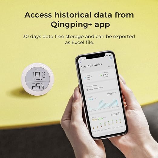 Qingping Thermometer Hygrometer Sensor Works with HomeKit (Only Works with iOS), Wireless Indoor Temperature and Humidity Monitor with E Ink Display for Home, via Thread or Bluetooth