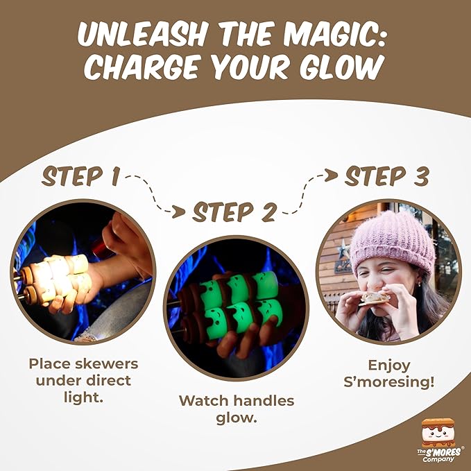 THE S'MORES COMPANY - Glow in the Dark Marshmallow Roasting Sticks - Set of 4 Rotating Smores Sticks - Telescoping Extra Long Marshmallow Sticks for Fire Pit, Campfire & Bonfire - Camping Accessories