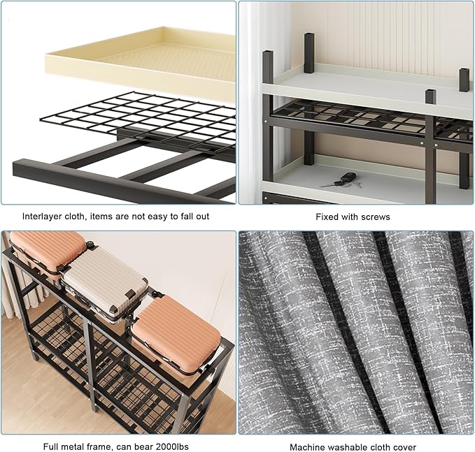 FPIGSHS Heavy Duty Clothes Rack with Cover 2000LBS Foldable Portable Wardrobe Closet for Hanging Clothing Rolling Garment Rack on Wheels for Bedroom Closet System (D(Gauze Curtain Cover, 59in)