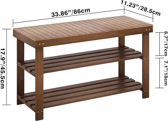 SMIBUY Bamboo Shoe Rack Bench, 3-Tier Shoe Organizer Storage Shelf for Entryway Hallway Bathroom Living Room (Walnut)
