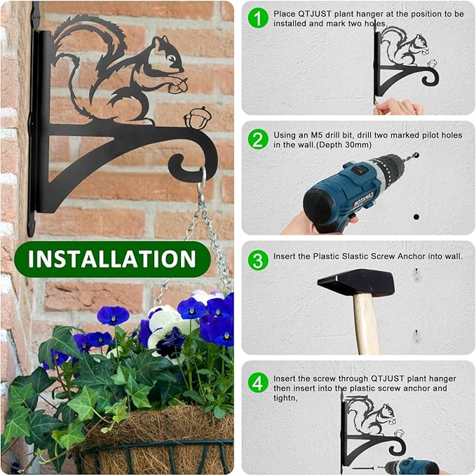 ATKKE Hanging Plant Bracket Hangers Indoor Iron Wall Mount,11??Squirrel Silhouette Ornamental Iron Hangers Hookers for Flower Pot Lantern Bird Feeder Wind Chimes