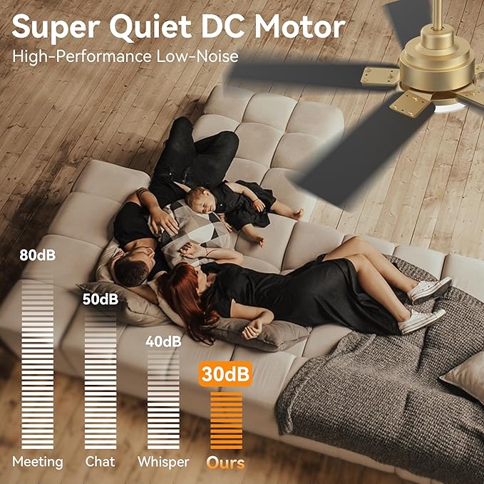 42Inch Smart Ceiling Fan with Lights Remote,APP&Voice Alexa WIFI Controled,Quiet Reversible DC Motor,Dimmable LED,Indoor Outdoor,Small Modern Ceiling Fan,for Bedroom Patio Porch,Gold White&Black