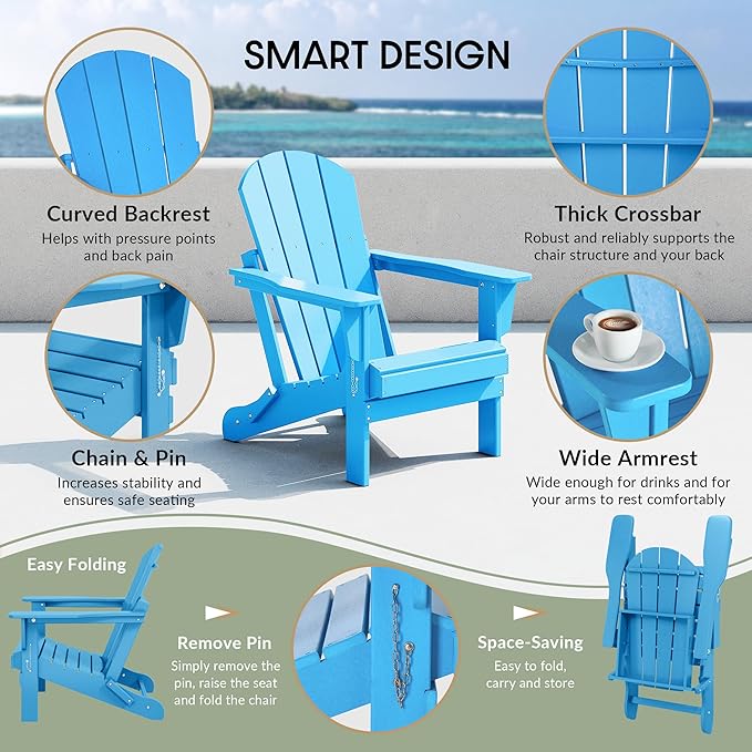 WestinTrends Malibu 4-Piece Set Outdoor Folding Poly Adirondack Chair, Pacific Blue