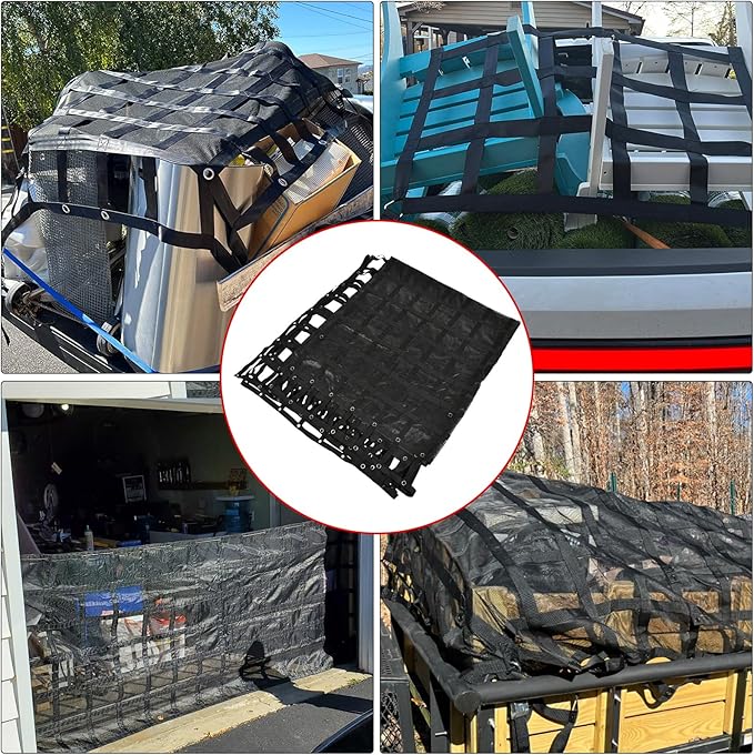 Heavy Duty 126" x 222" Truck Bed Cargo Net with Adjustable Cam Buckles & S-Hooks & Cross Strap,10.5' x 18.5' Cargo Net with 1500LBS Capacity for Pickup Truck Bed Trailer SUV Jeeps