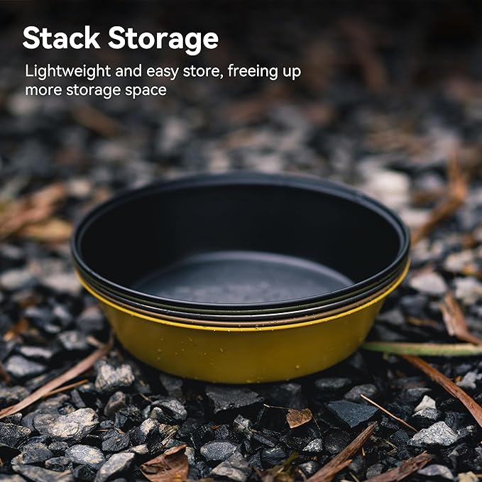 Camping Plates 2pcs Set, Stainless Steel Deepdish, Reusable Dinnerware Cookware, Yellow