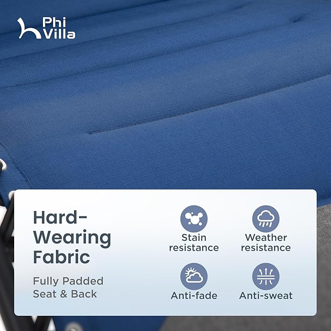 PHI VILLA XXL Oversized Padded Zero Gravity Chair, Foldable Patio Recliner, 30" Wide Seat Anti Gravity Lounger with Cup Holder, Support 400 LBS (Thumb Blue)