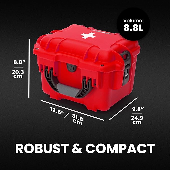 NANUK 908 Waterproof First Aid Box Empty – Durable, Medical First Aid Organizer Case, IP67-Rated, Dustproof, Impact-Resistant, and Floats (7.4" x 4.9" x 3.1") – Red