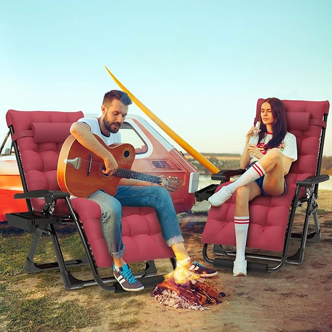 ZENPETIO 29In XL Zero Gravity Chair w/Cushion, Zero Gravity Recliner Lounge Chair for Indoor and Outdoor, Reclining Camping Chair for Lawn, Anti Gravity Chair with Cup Holder and Footrest, 440LBS