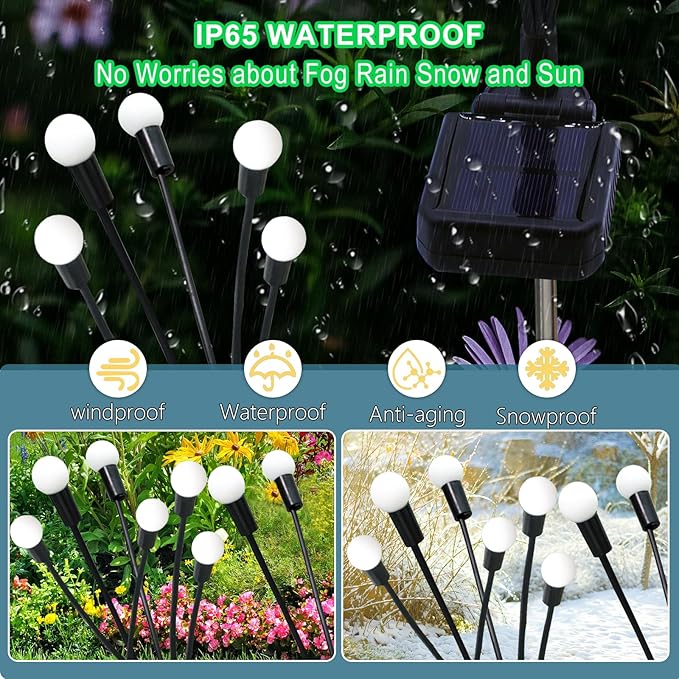 Solar Garden Lights Outdoor, 6 Pack 60 LED Blue Firefly Lights Waterproof, Sway by Wind, Solar Wind Swaying Light for Yard Patio Backyard Garden Planter Flower Bed Pathway Decoration