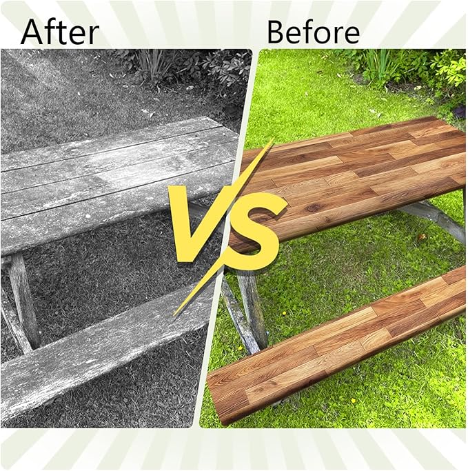 JAWO Picnic Table Covers with Bench Covers Wooden Pattern Camping Tablecloth Fitted Picnic Table Cover with Elastic Windproof Waterproof Fabric, Camping Accessories Patio & Outdoor