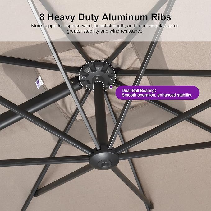 PURPLE LEAF 9 FT Cantilever Patio Umbrella Outdoor Aluminum Offset Square Umbrella with 3 Years Fade Resistance Recycled Fabric and 360-degree Rotation for Deck Pool Garden, Sand Dune